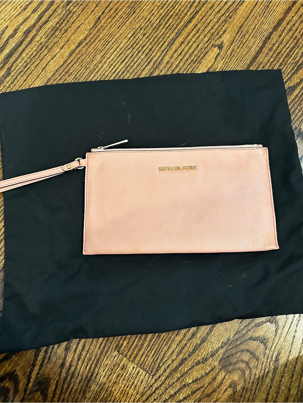 Michael Kors Blush Pink Leather Wristlet Clutch with Gold Logo